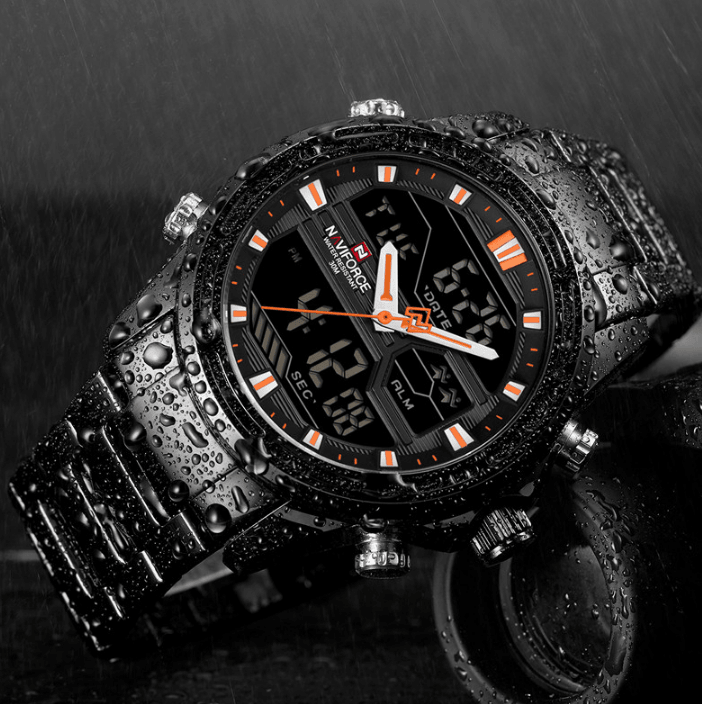 Mens Wrist Watch, Waterproof Analog Digital Watches Multifunction Stainless Steel Business Watches For Man Perfect Gift