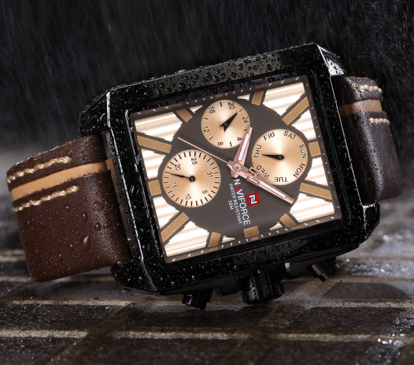 Men's Waterproof Watch With Leather Belt And Chronometers  Retro Style Unique Shape Excellent Gift