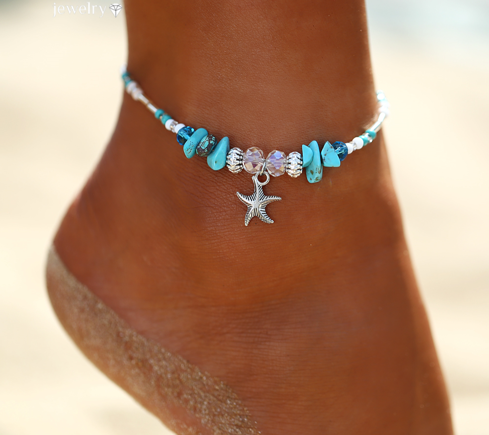 Starfish Pendant Anklets For Women Stone Beads Shell Anklet Bohemian Bracelets Jewelry