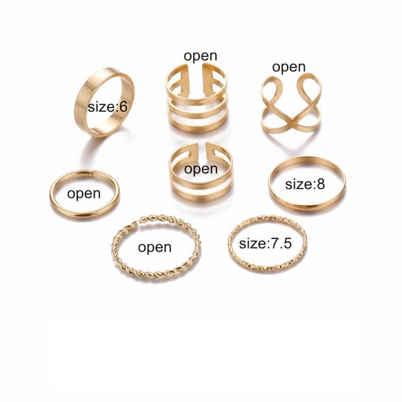 Original Design Gold Color Round Hollow Geometric Rings Set For Women Fashion With Cross Twist Open Ring Design