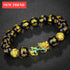 Luxury Black Obsidian Stone Beads Bracelet Gold Color Buddha Good Luck Wealth Bracelets for Women and Men