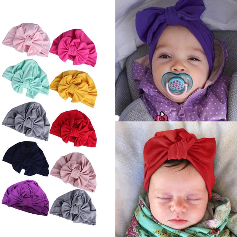 Newborn Baby Kids Boys Girls Soft Turban Cap Beanie Solid Bow Knot Wrap Cap For Baby