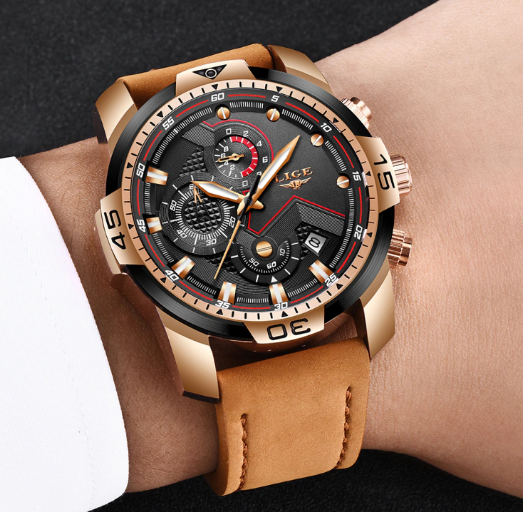 Men's Elegant Waterproof  Watch With Leather Straps   Business Style Watches Unique Design Perfect Gift For Your Man