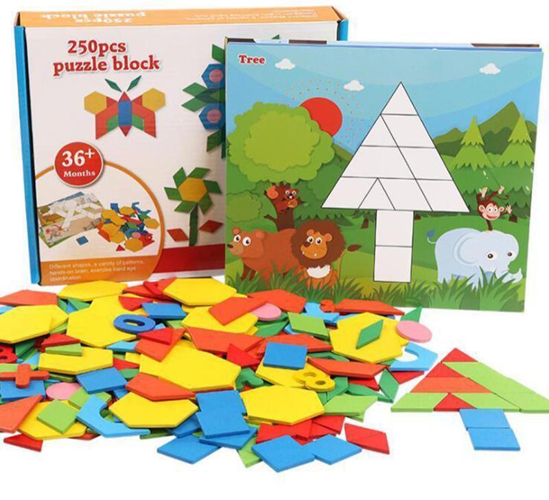 250pcs Wooden Geometric Clever Board Puzzle 3D Board Toy Baby Early Educational Learning Toys for Children Game (Multicolor)