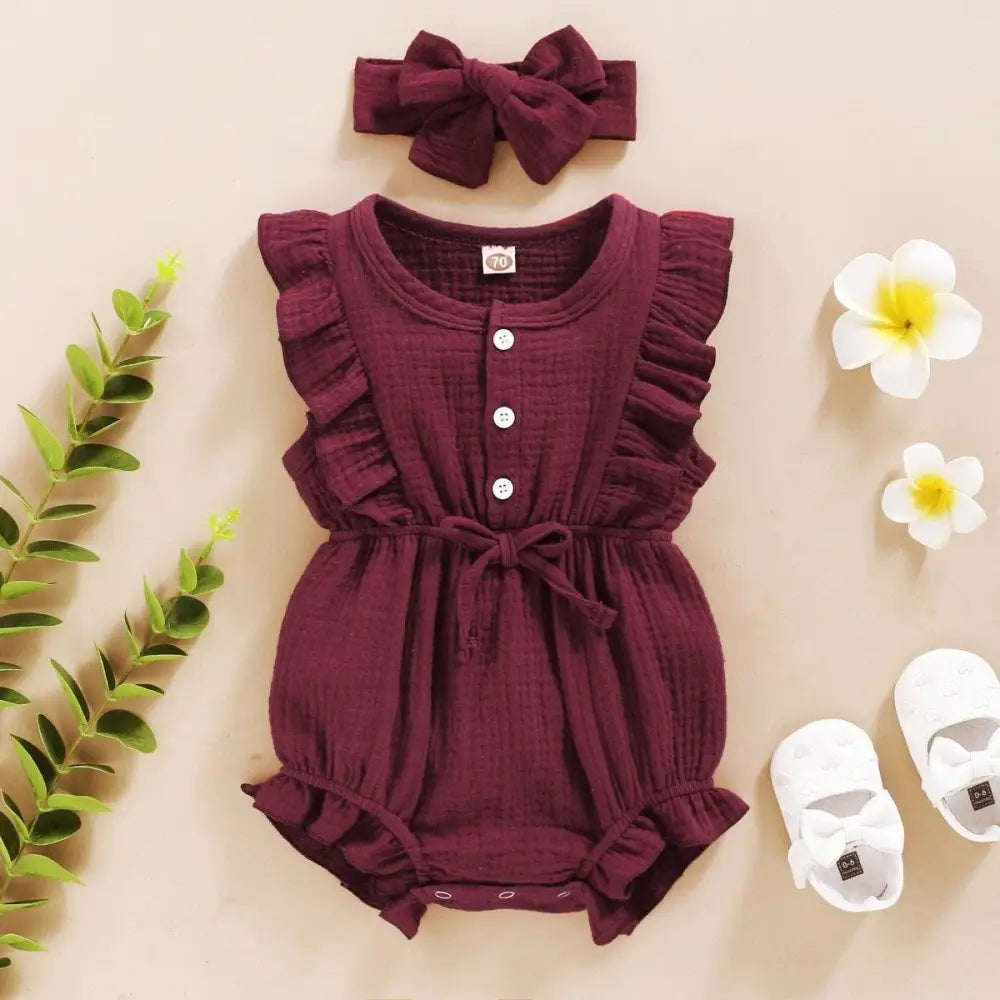 2Pc Summer Newborn Baby Girls Romper Headband Ruffles Sleeveless Clothes - Ruffle Romper Baby girl clothes - ALLURELATION - Baby clotes, Baby clotes set, Baby jumpsuit, Baby rompers, Baby set, Re, Remsha - Stevvex.com