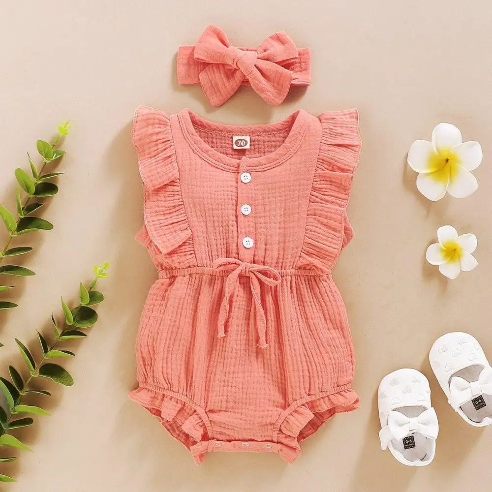 2Pc Summer Newborn Baby Girls Romper Headband Ruffles Sleeveless Clothes - Ruffle Romper Baby girl clothes - ALLURELATION - Baby clotes, Baby clotes set, Baby jumpsuit, Baby rompers, Baby set, Re, Remsha - Stevvex.com