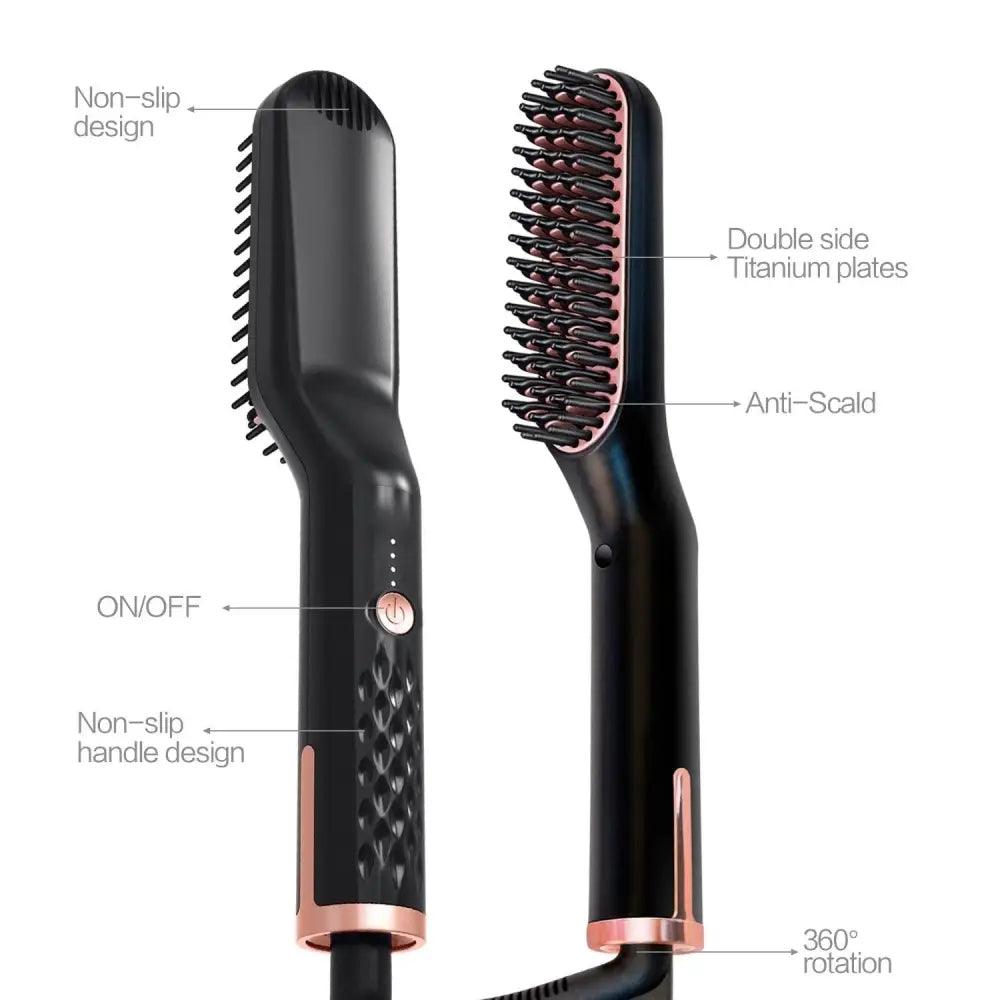 3 IN 1 Multifunctional Hair Straightener Comb Hair Black Red Straightening Brush Portable Comb Fast Heating Men Beard Straightener For Traveling Perfect Gift For Adults - STEVVEX Beauty - 3 in 1 hair Straightener, 756, Beard Straightener, Hair Straightener, Men Beard Straightener, Multifunctional Men Beard Straightener, Multifunctional Straightener, Straightener, Straightener for hair, Straightening Brush, Straightening Comb, Women Hair Straightener - Stevvex.com