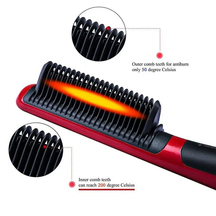 3 IN 1 Multifunctional Hair Straightener Comb Hair Black Red Straightening Brush Portable Comb Fast Heating Men Beard Straightener For Traveling Perfect Gift For Adults - STEVVEX Beauty - 3 in 1 hair Straightener, 756, Beard Straightener, Hair Straightener, Men Beard Straightener, Multifunctional Men Beard Straightener, Multifunctional Straightener, Straightener, Straightener for hair, Straightening Brush, Straightening Comb, Women Hair Straightener - Stevvex.com