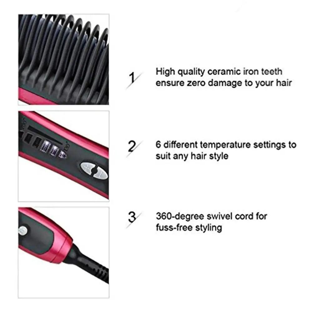 3 IN 1 Multifunctional Hair Straightener Comb Hair Black Red Straightening Brush Portable Comb Fast Heating Men Beard Straightener For Traveling Perfect Gift For Adults - STEVVEX Beauty - 3 in 1 hair Straightener, 756, Beard Straightener, Hair Straightener, Men Beard Straightener, Multifunctional Men Beard Straightener, Multifunctional Straightener, Straightener, Straightener for hair, Straightening Brush, Straightening Comb, Women Hair Straightener - Stevvex.com