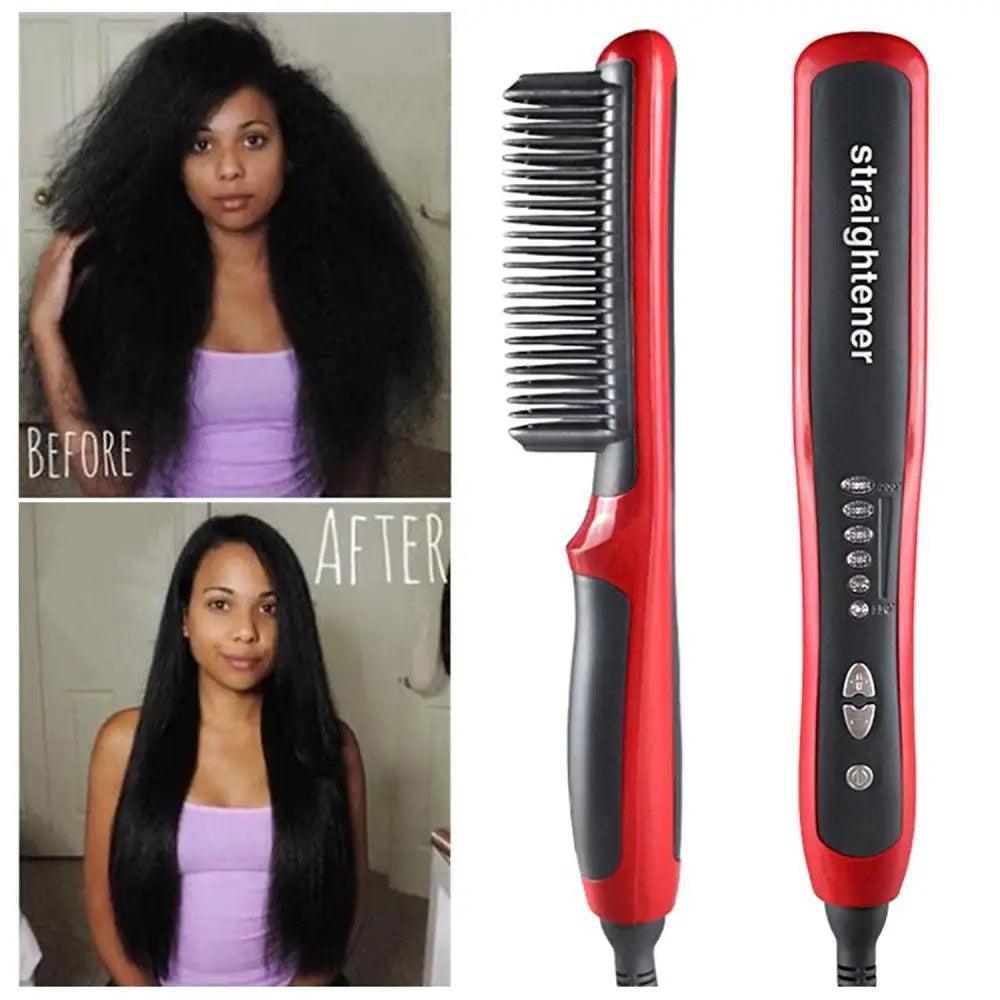 3 IN 1 Multifunctional Hair Straightener Comb Hair Black Red Straightening Brush Portable Comb Fast Heating Men Beard Straightener For Traveling Perfect Gift For Adults - STEVVEX Beauty - 3 in 1 hair Straightener, 756, Beard Straightener, Hair Straightener, Men Beard Straightener, Multifunctional Men Beard Straightener, Multifunctional Straightener, Straightener, Straightener for hair, Straightening Brush, Straightening Comb, Women Hair Straightener - Stevvex.com