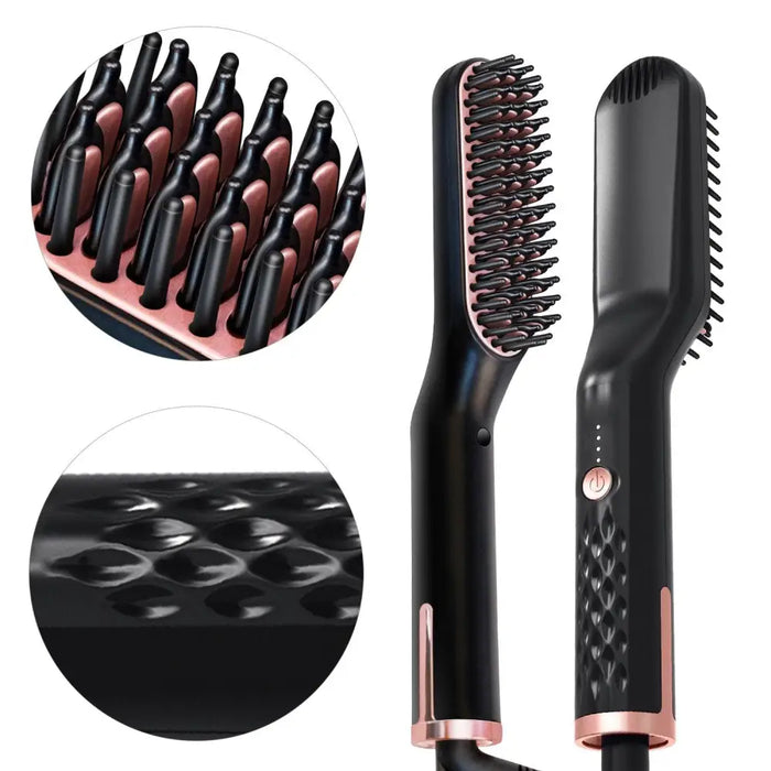 3 IN 1 Multifunctional Hair Straightener Comb Hair Black Red Straightening Brush Portable Comb Fast Heating Men Beard Straightener For Traveling Perfect Gift For Adults - STEVVEX Beauty - 3 in 1 hair Straightener, 756, Beard Straightener, Hair Straightener, Men Beard Straightener, Multifunctional Men Beard Straightener, Multifunctional Straightener, Straightener, Straightener for hair, Straightening Brush, Straightening Comb, Women Hair Straightener - Stevvex.com
