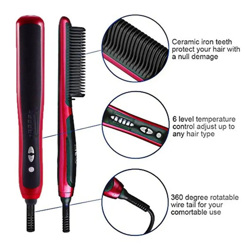 3 IN 1 Multifunctional Hair Straightener Comb Hair Black Red Straightening Brush Portable Comb Fast Heating Men Beard Straightener For Traveling Perfect Gift For Adults - STEVVEX Beauty - 3 in 1 hair Straightener, 756, Beard Straightener, Hair Straightener, Men Beard Straightener, Multifunctional Men Beard Straightener, Multifunctional Straightener, Straightener, Straightener for hair, Straightening Brush, Straightening Comb, Women Hair Straightener - Stevvex.com