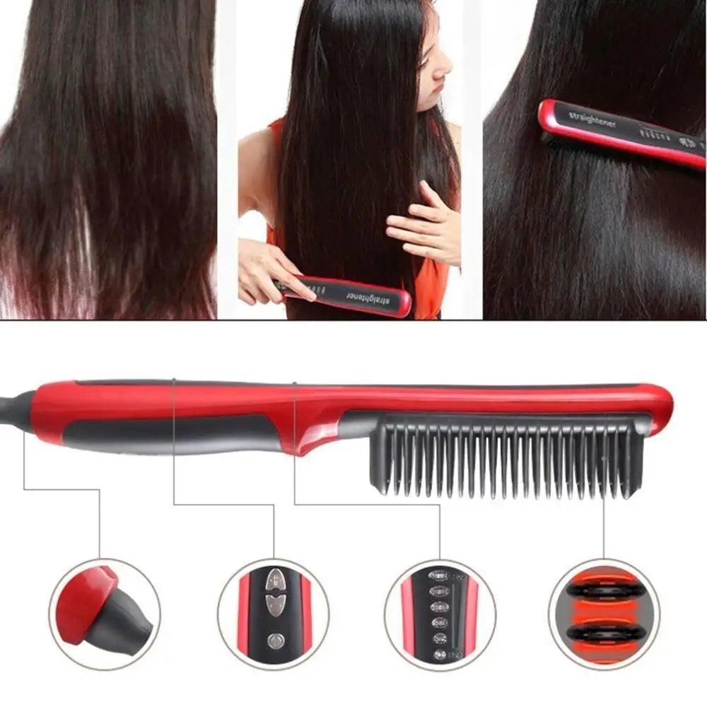 3 IN 1 Multifunctional Hair Straightener Comb Hair Black Red Straightening Brush Portable Comb Fast Heating Men Beard Straightener For Traveling Perfect Gift For Adults - STEVVEX Beauty - 3 in 1 hair Straightener, 756, Beard Straightener, Hair Straightener, Men Beard Straightener, Multifunctional Men Beard Straightener, Multifunctional Straightener, Straightener, Straightener for hair, Straightening Brush, Straightening Comb, Women Hair Straightener - Stevvex.com