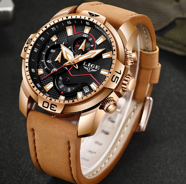 Men's Elegant Waterproof  Watch With Leather Straps   Business Style Watches Unique Design Perfect Gift For Your Man