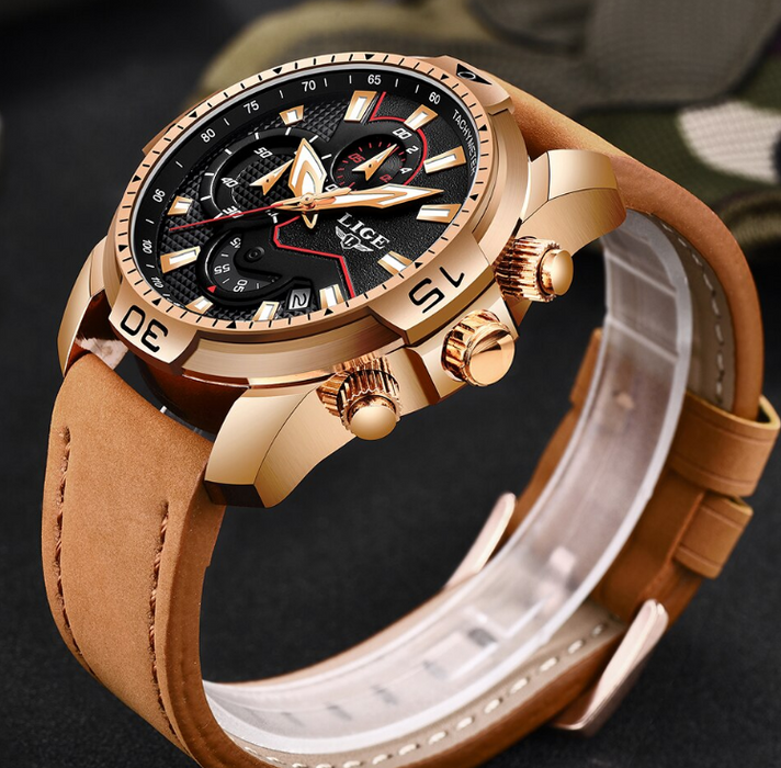 Men's Elegant Waterproof  Watch With Leather Straps   Business Style Watches Unique Design Perfect Gift For Your Man