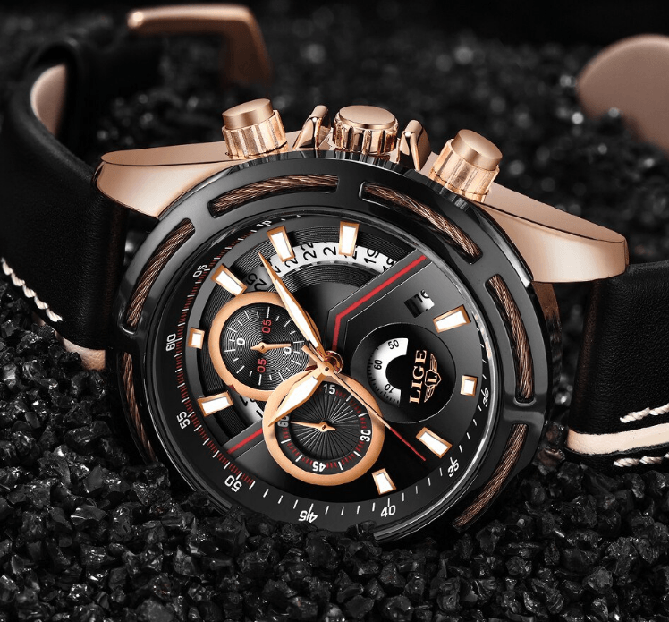 Men's Waterproof Sports  Watch With Leather Belts, Chronometers Day View Fluorescent Pointers Unique Design Perfect Gift