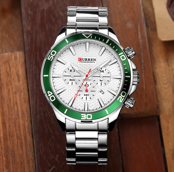 Men's Waterproof Watch With Chronometers, Date Display Excellent Background Unique Design Perfect Gift