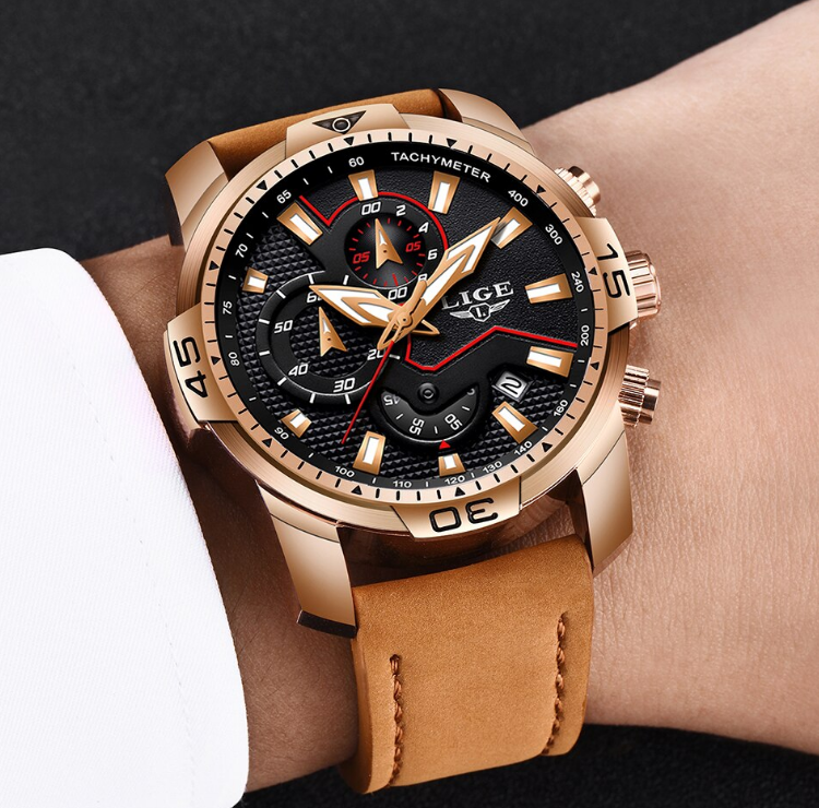 Men's Elegant Waterproof  Watch With Leather Straps   Business Style Watches Unique Design Perfect Gift For Your Man