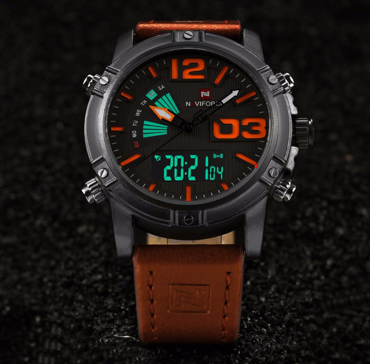 Men's Multifunction Digital Analog Waterproof Watch With Alarm And Automatic Time Zones Unique Design Excellent Gift