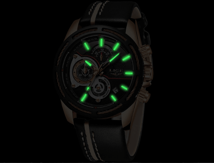 Men's Waterproof Sports  Watch With Leather Belts, Chronometers Day View Fluorescent Pointers Unique Design Perfect Gift