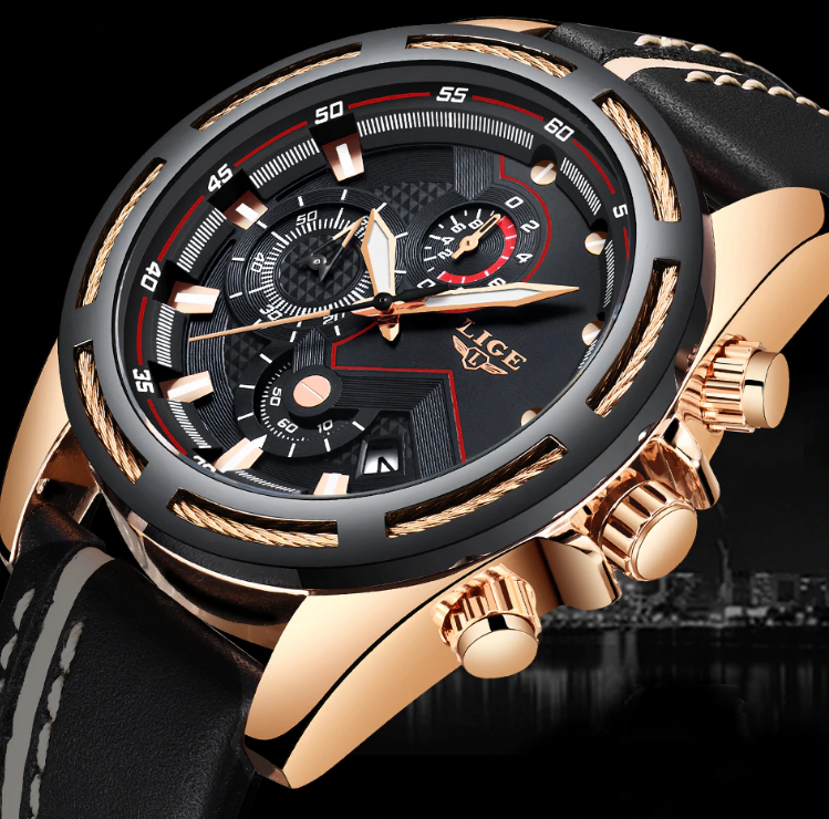 Waterproof Men's Sports  Watch With Leather Transparent Belts, Chronometers Day View Perfect Gift