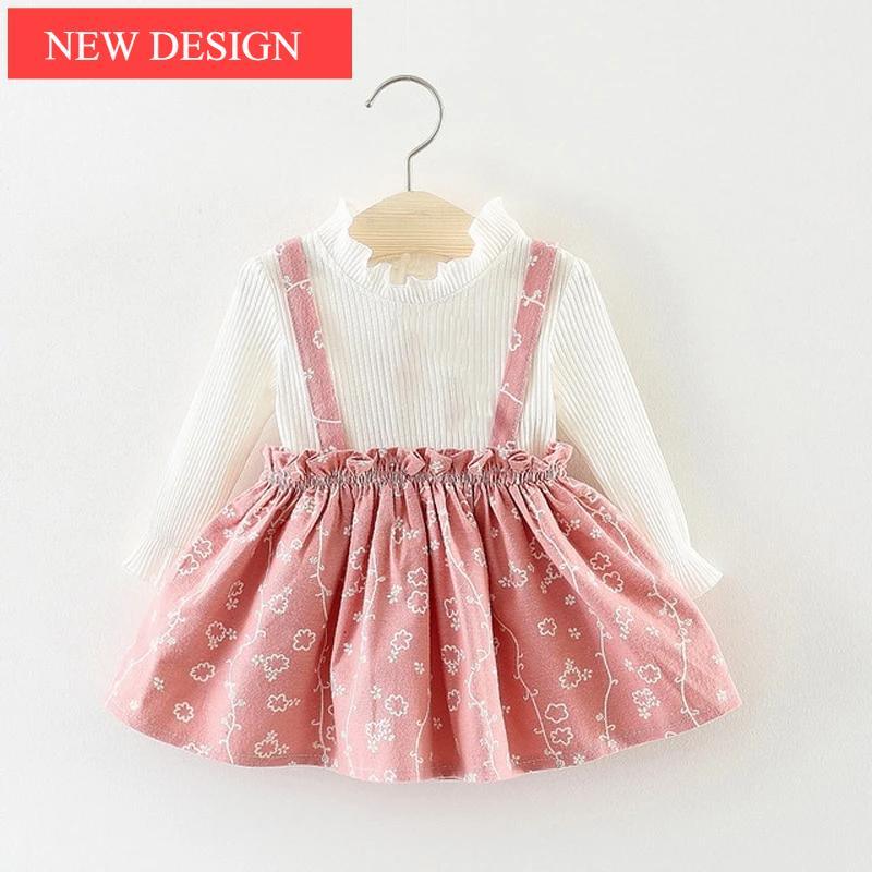 Modern Girls Clothes Sets Cotton Long Sleeves Dot T-shirt and Cat Strap Dress 2Pcs Baby Clothing Dress For Girls and Babies from 6-24months and Girls 3-4years