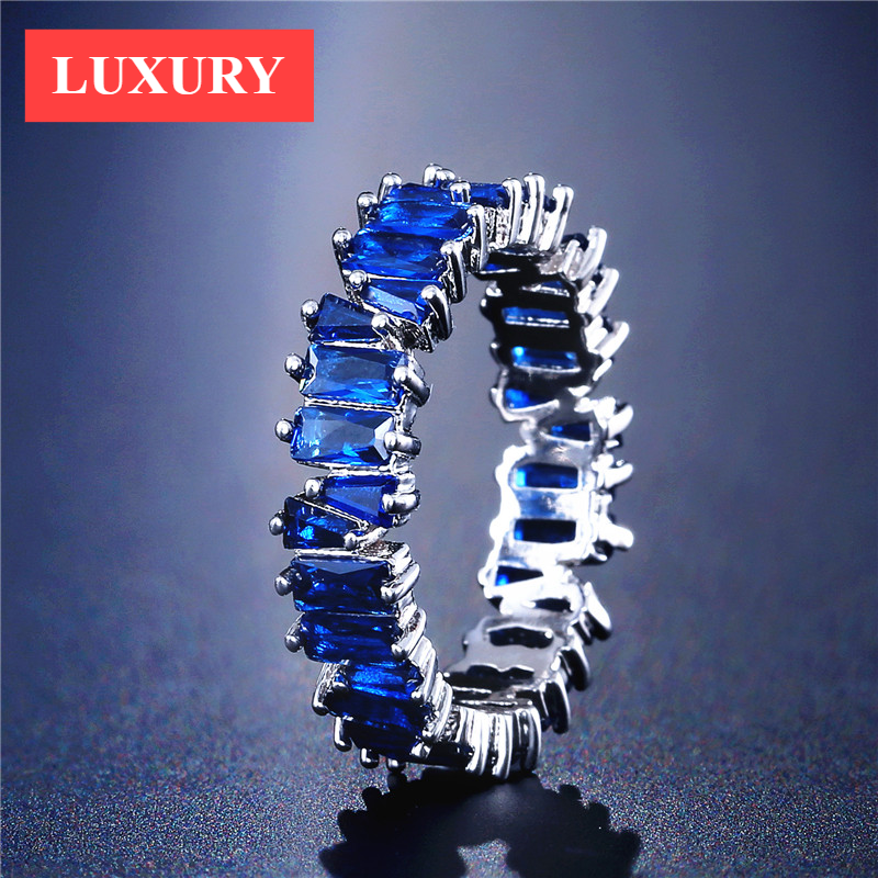 Fashion Luxury Multicolor Charm AAA Baguette Cubic Zirconia Wedding Rings for Women T Shape Stone Party Jewelry