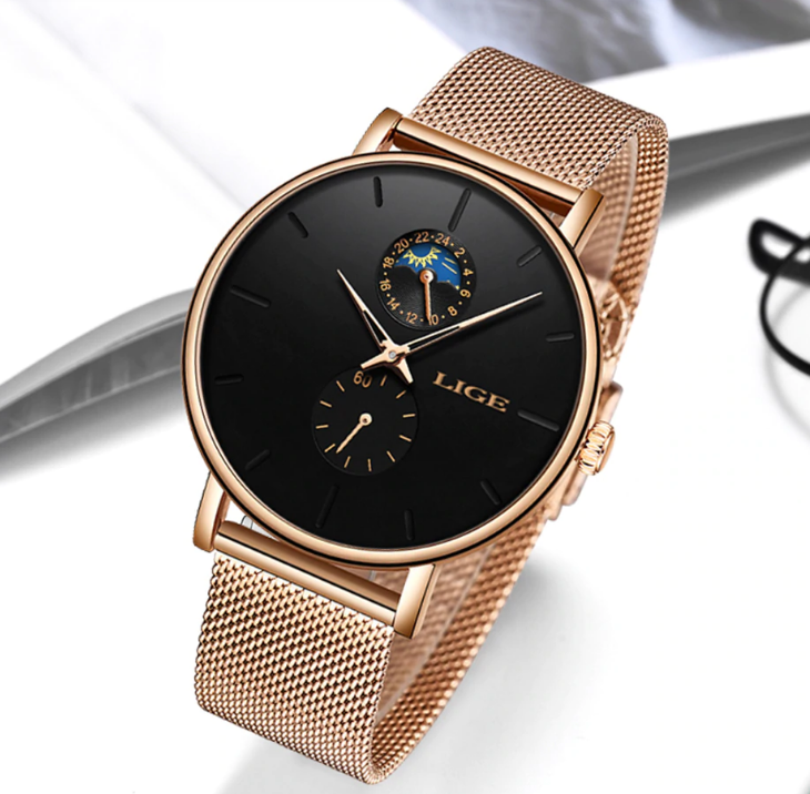 Women's Elegant Waterproof Watch With Chronometers And Braided Stainless Steel Bracelet Excellent Design Perfect Gift