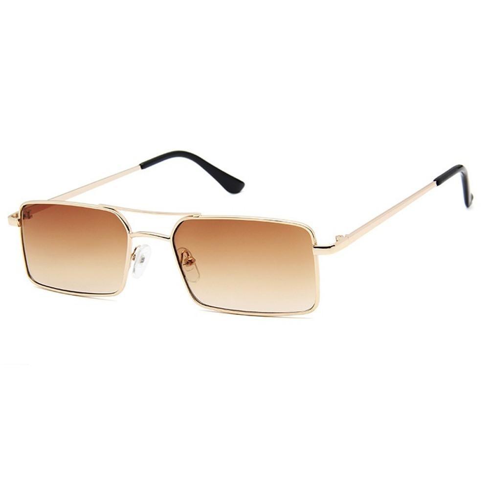 Luxury Famous Retro Modern Square Unisex Men and  Women‘s Sunglasses  With Alloy Metal Small Frame With Clear Double Bridge Men's Sunglasses