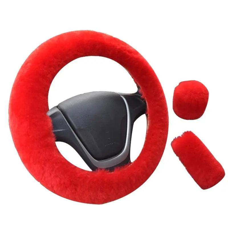 Car Steering Wheel Cover 16 colors Winter Universal Hand Brake Gear Position Gear Three-piece Fur Cover Car Interior Accessories