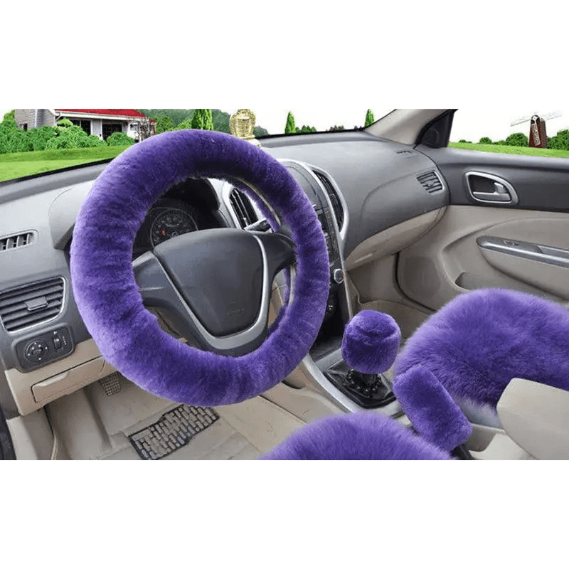 Car Steering Wheel Cover 16 colors Winter Universal Hand Brake Gear Position Gear Three-piece Fur Cover Car Interior Accessories