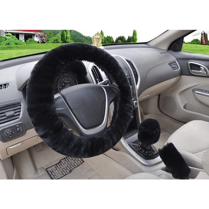 Car Steering Wheel Cover 16 colors Winter Universal Hand Brake Gear Position Gear Three-piece Fur Cover Car Interior Accessories