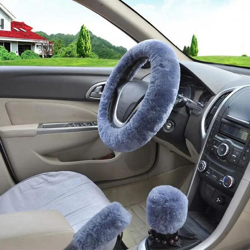 Car Steering Wheel Cover 16 colors Winter Universal Hand Brake Gear Position Gear Three-piece Fur Cover Car Interior Accessories