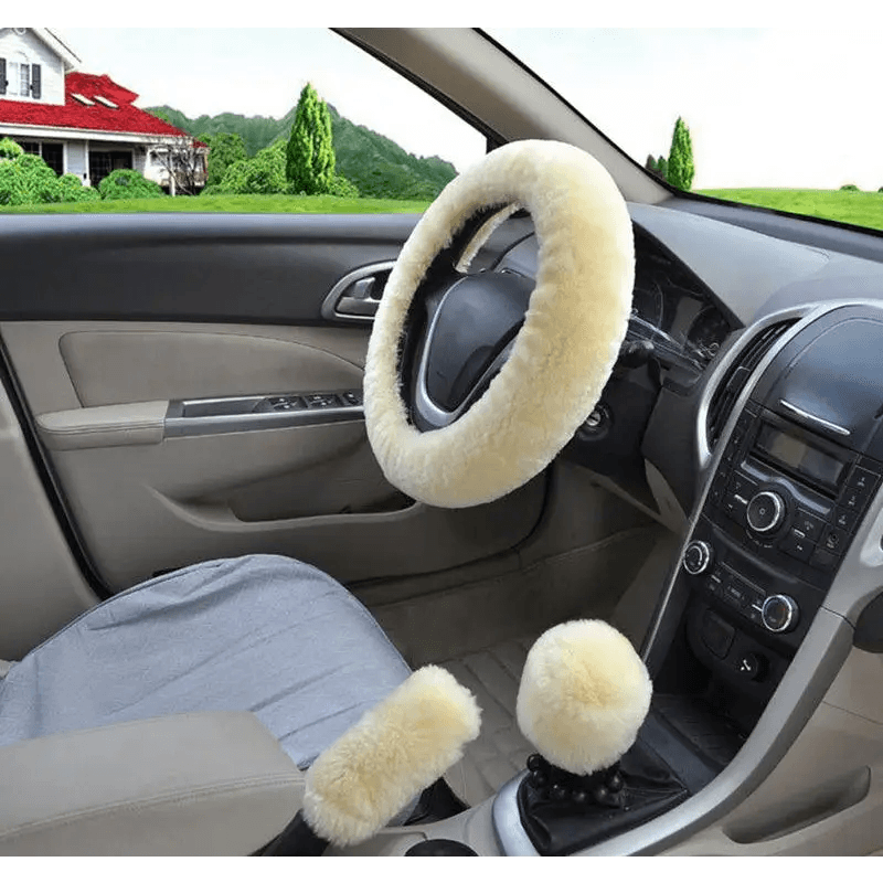 Car Steering Wheel Cover 16 colors Winter Universal Hand Brake Gear Position Gear Three-piece Fur Cover Car Interior Accessories