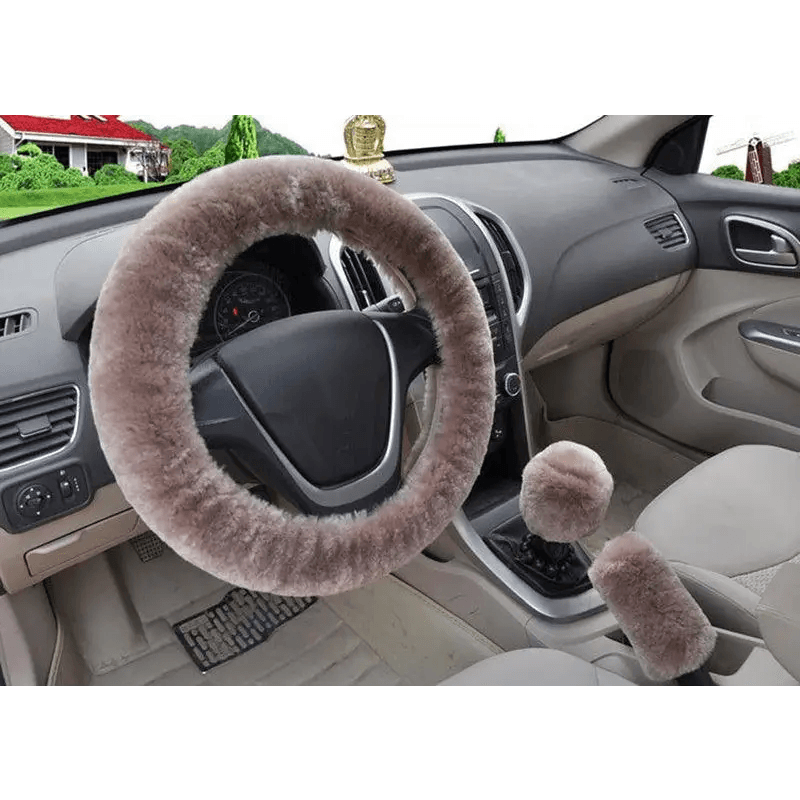 Car Steering Wheel Cover 16 colors Winter Universal Hand Brake Gear Position Gear Three-piece Fur Cover Car Interior Accessories