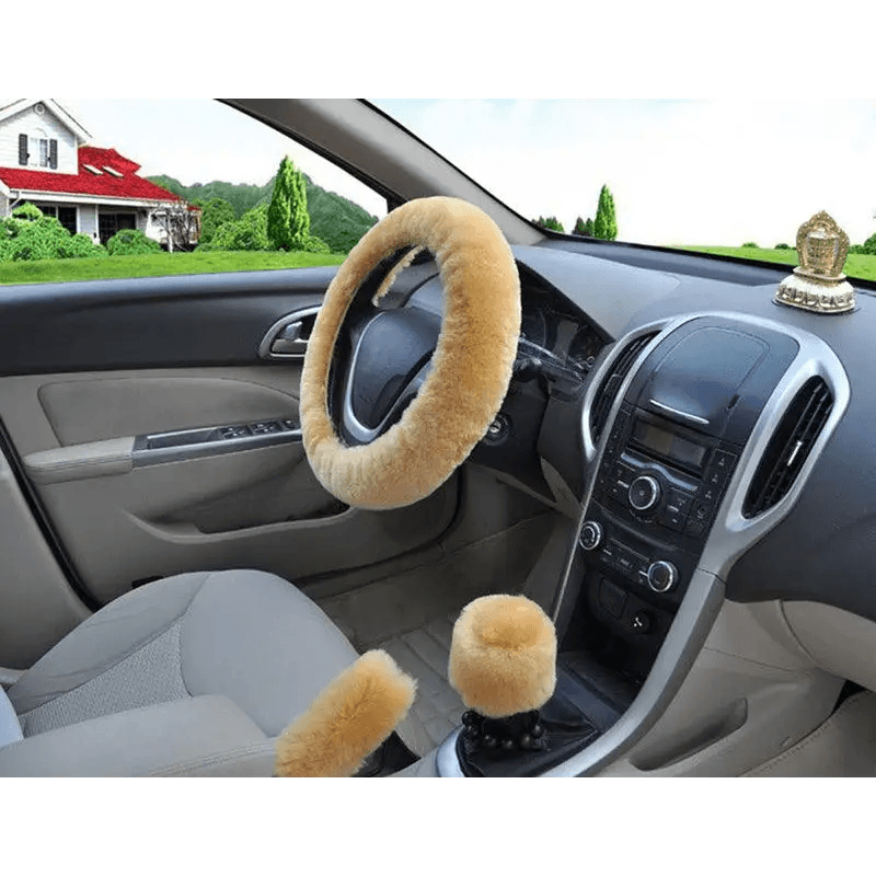 Car Steering Wheel Cover 16 colors Winter Universal Hand Brake Gear Position Gear Three-piece Fur Cover Car Interior Accessories