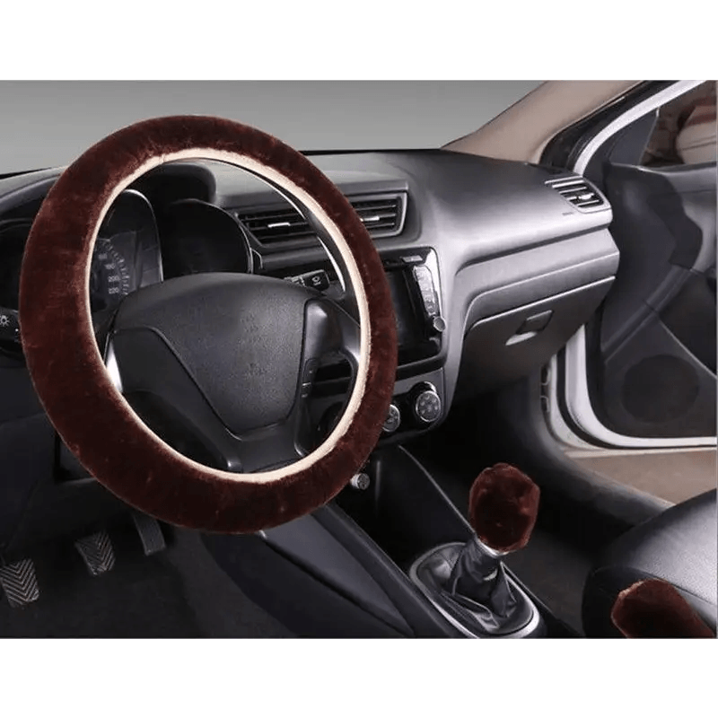 Car Steering Wheel Cover 16 colors Winter Universal Hand Brake Gear Position Gear Three-piece Fur Cover Car Interior Accessories