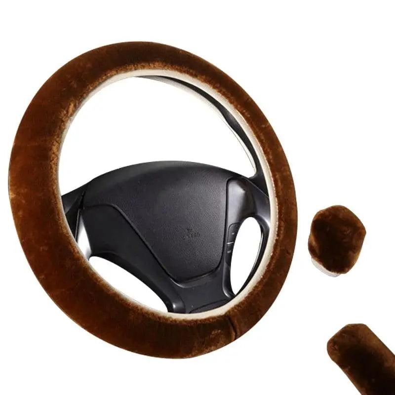 Car Steering Wheel Cover 16 colors Winter Universal Hand Brake Gear Position Gear Three-piece Fur Cover Car Interior Accessories