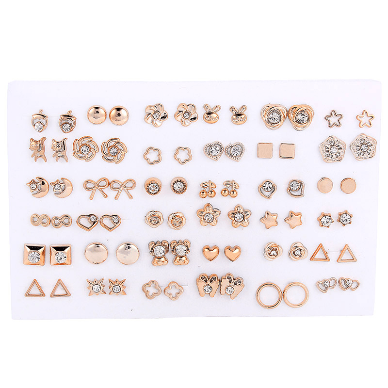 36Pairs/18pairs Earrings Mixed Styles Rhinestone Sun Flower Geometric Animal Plastic Stud Luxury Earrings for Woman and Kids