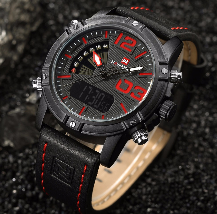 Men's Multifunction Digital Analog Waterproof Watch With Alarm And Automatic Time Zones Unique Design Excellent Gift