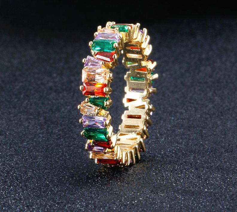 Fashion Luxury Multicolor Charm AAA Baguette Cubic Zirconia Wedding Rings for Women T Shape Stone Party Jewelry