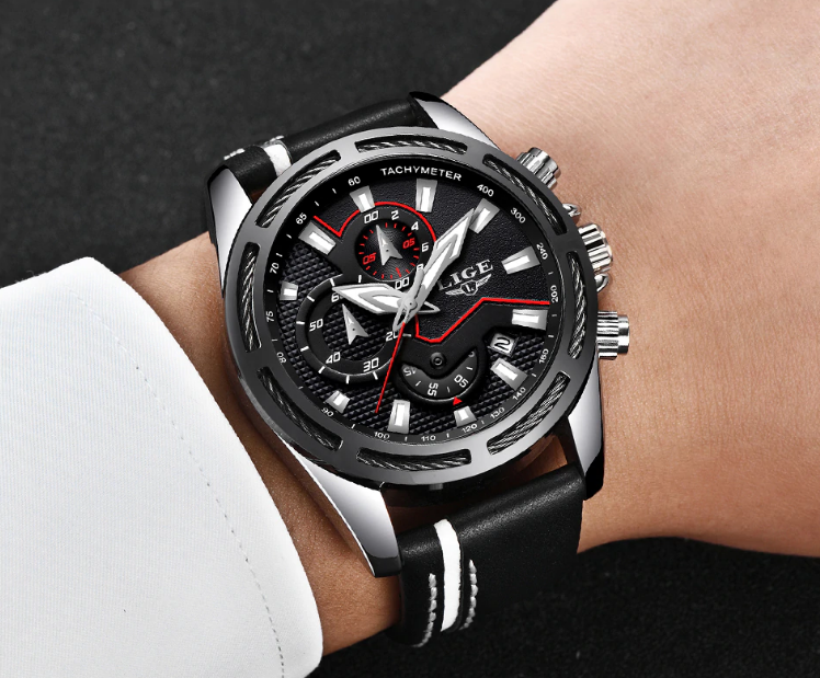 Waterproof Men's Sports  Watch With Leather Transparent Belts, Chronometers Day View Perfect Gift