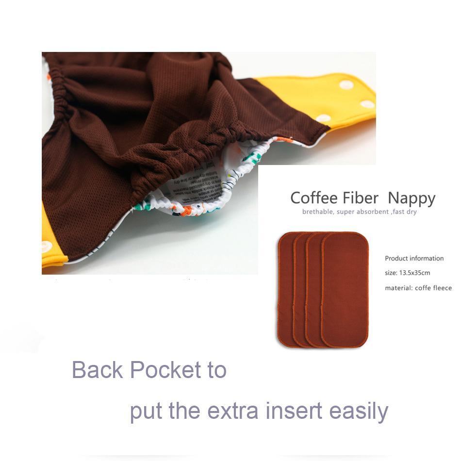 Eco-friendly Diaper Adjustable Reusable Coffee Fiber Diaper Pocket Fit Baby Nappies Pants Waterproof Nappies for Baby and Kids In Modern Design