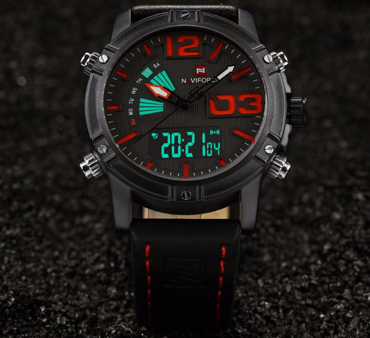 Men's Multifunction Digital Analog Waterproof Watch With Alarm And Automatic Time Zones Unique Design Excellent Gift