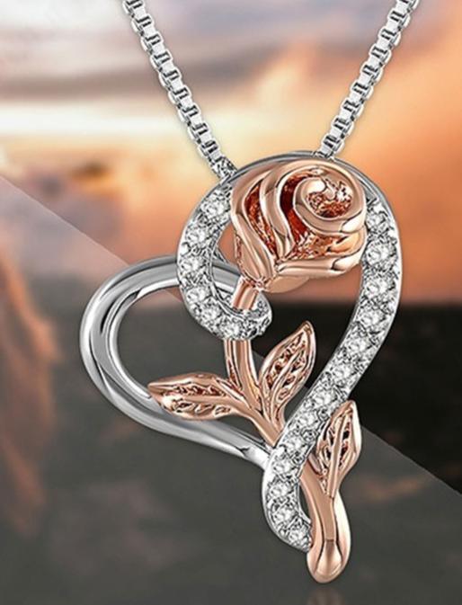 New Heart Rose Flower Necklace Women Fashion Crystal Statement Necklaces Bridal Wedding Jewelry Gifts