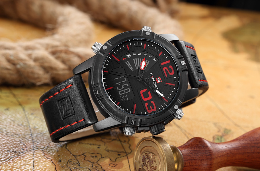 Men's Multifunction Digital Analog Waterproof Watch With Alarm And Automatic Time Zones Unique Design Excellent Gift