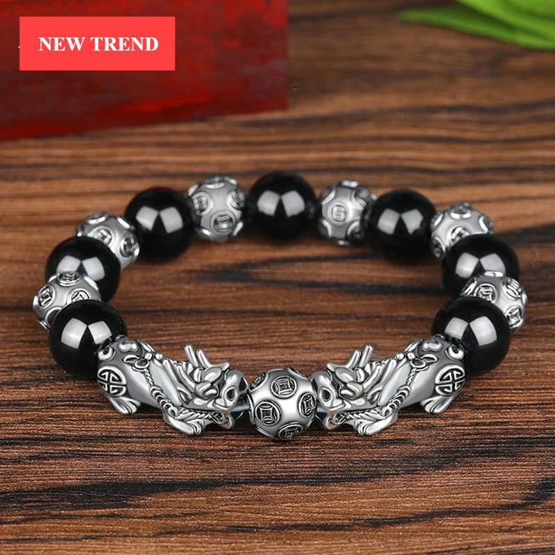 Luxury Black Obsidian Stone Beads Bracelet Gold Color Buddha Good Luck Wealth Bracelets for Women and Men