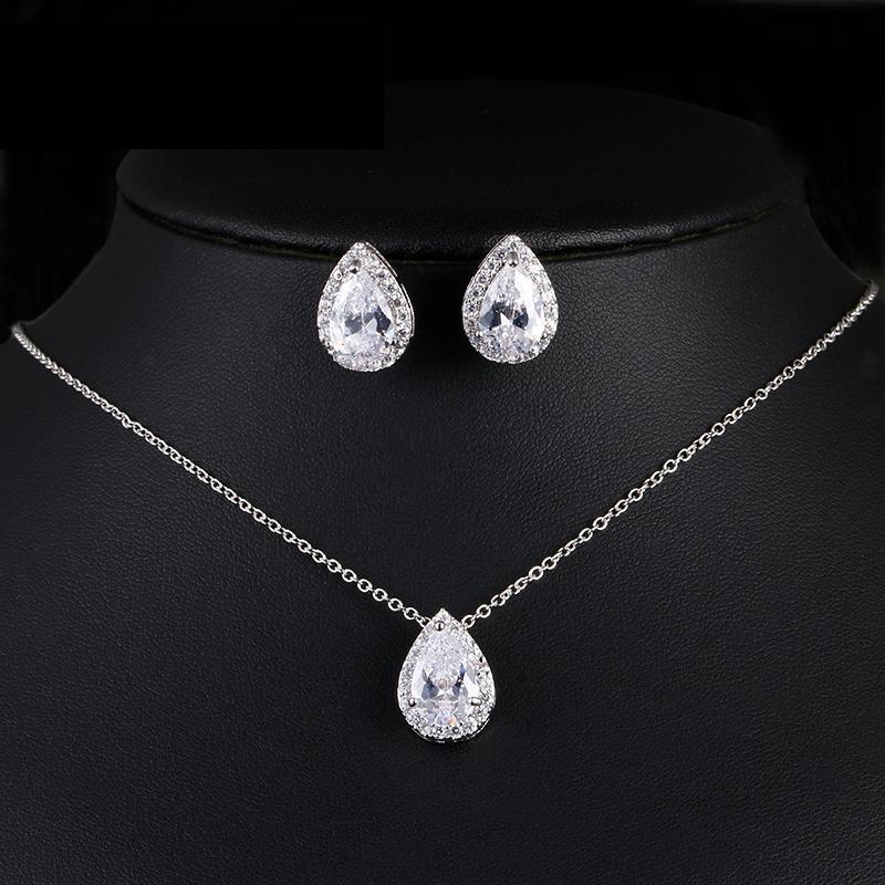 Modern Water Drop Cubic Zirconia Elegant Wedding Jewelry Sets Inlay Luxury Amazing Crystal Bridal Jewelry Set