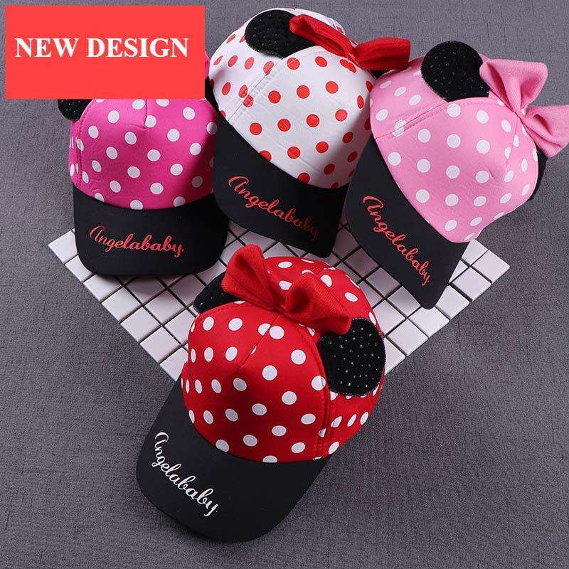 Modern Cartoon Big Bow Baby Hat Cap Kids Knitted Cotton Beanie  Warm Girls Double Pompom Hats