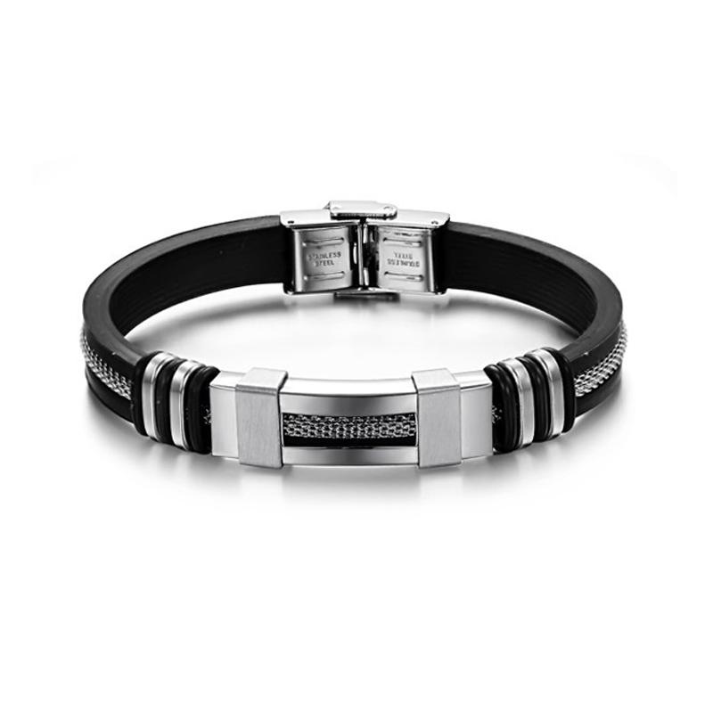 Stainless Steel Silicone Bracelet Men Jewelry Wrist Band Punk Style New Design Men Rubber Charm Brecelet